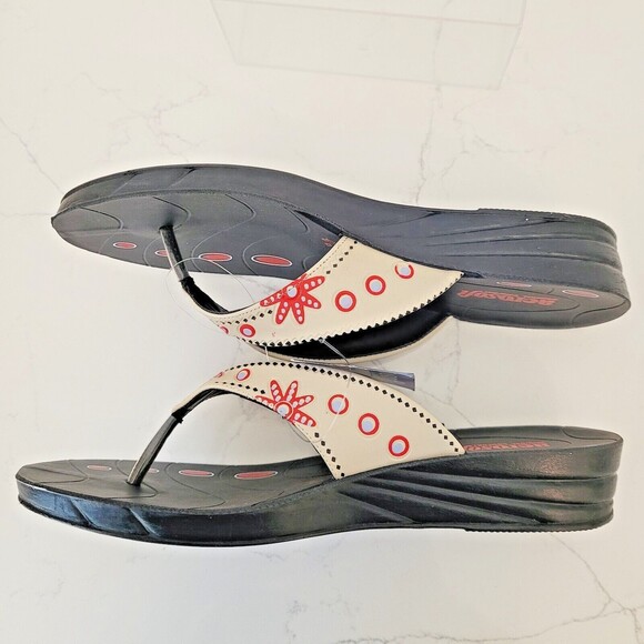 NEW Aerosoft Womens Sz 9 Sandals Flip Flop Thong Red Flowers EU 40 Arch Support - Picture 8 of 11